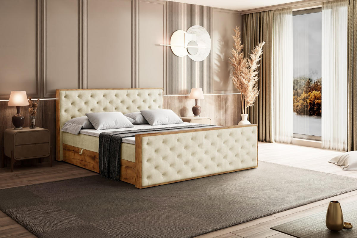 BOXBETT mit Matratze H4 und Lattenrost - LOLLI3-Z - 160x200 - Beige Monolith - Beige, Holzwerkstoff (160/200cm) - ALTDECOR