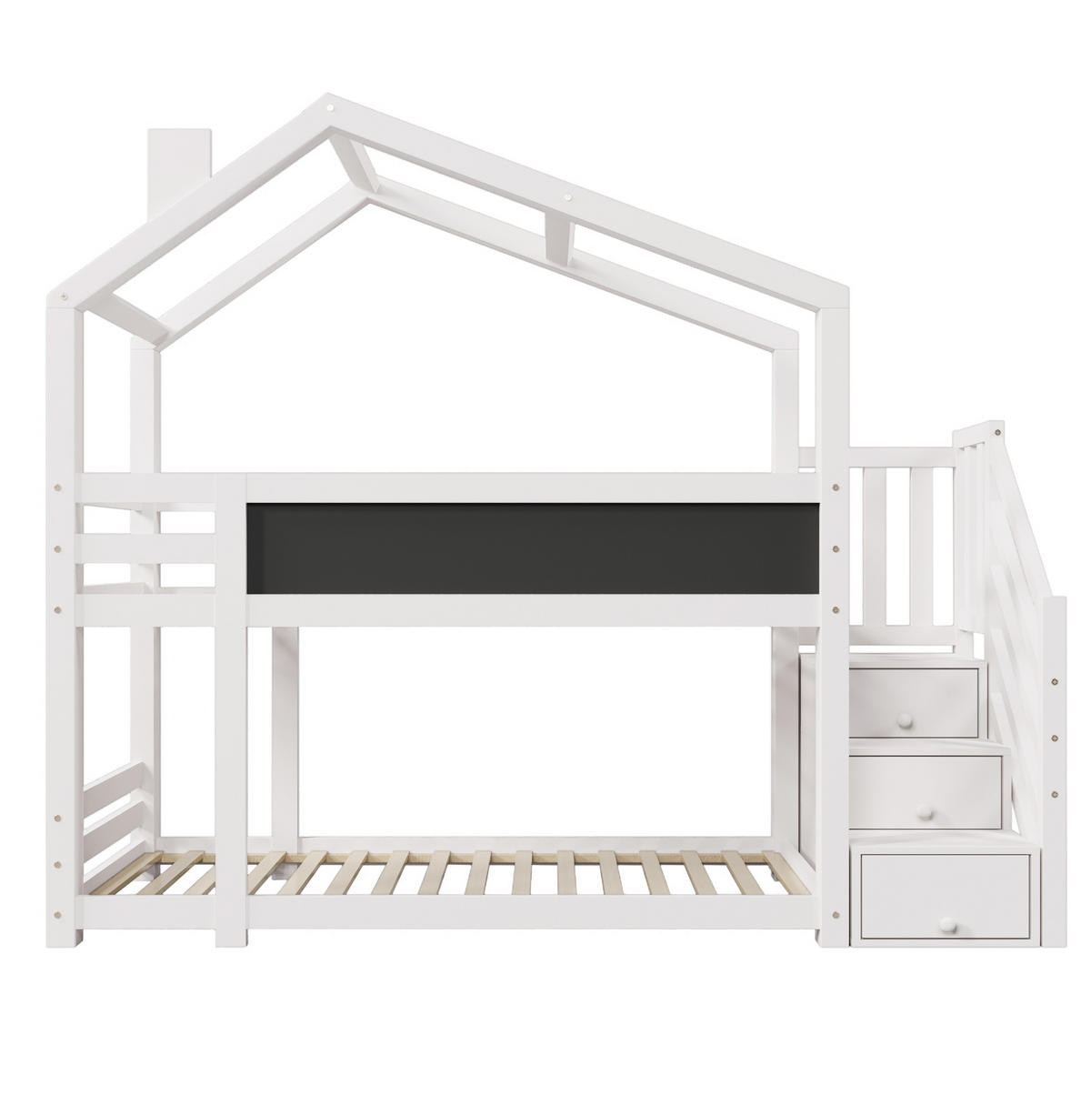 ETAGENBETT im Baumhausstil mit Stauraum 90 x 200 cm Weiß - Weiß, Holzwerkstoff (90/200cm) - Beauniv