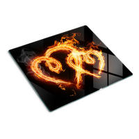GLASPLATTE 60x52 cm Feuerherzen - Schwarz, Glas (60/0.4/52cm) - TULUP