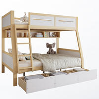 ETAGENBETT 90/200 cm und 120/200 cm mit 3 Schubladen, Bilderbuchregal und Trittleiter aus Kiefer/MDF, Weiß/Natur - Weiß, Holz (90/200cm) - Redom
