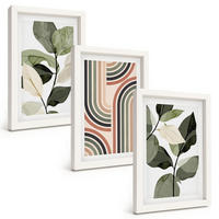 BILDER SET 3er Set - 20x30 cm Weißer Rahmen - Geometrische Pflanzenmotive - Weiß, Kunststoff (20/30cm) - TULUP