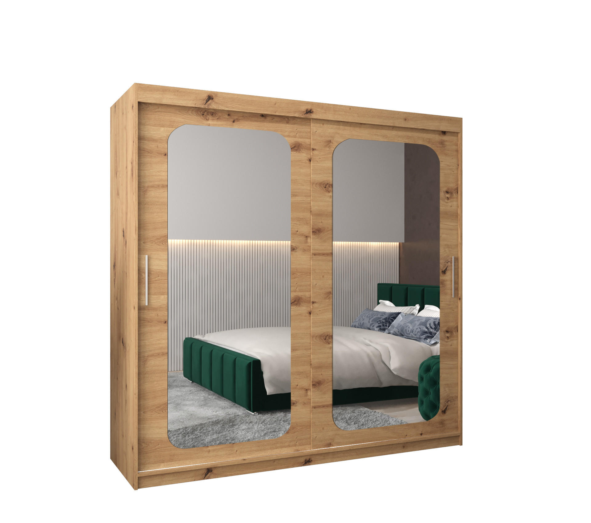 SCHWEBETÜRENSCHRANK 200/200/62 2-türig - Silberfarben/Eiche Artisan, Holz/Kunststoff (200/200/62cm) - MÖBEL KRYSPOL