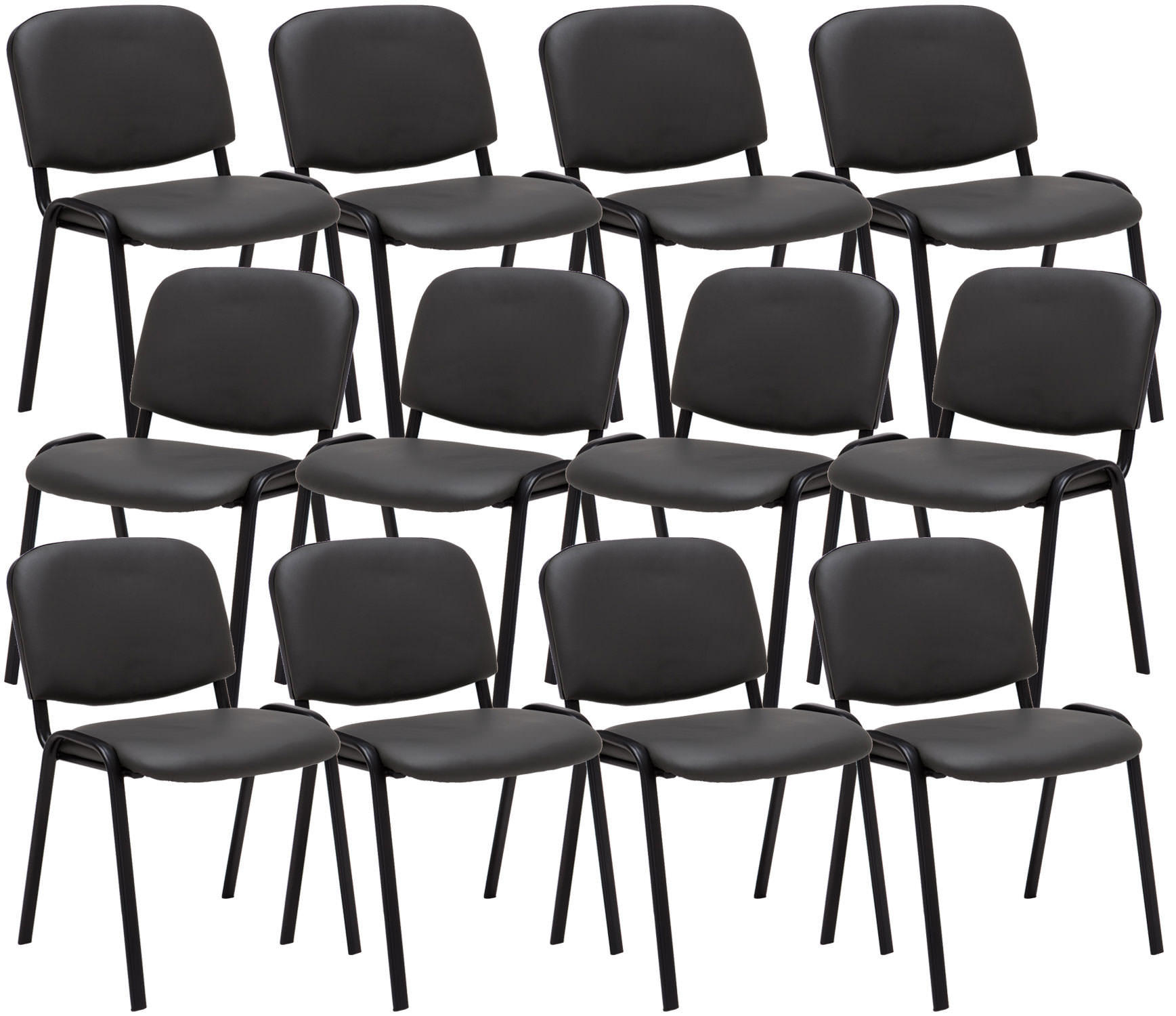 BESUCHERSTUHL 12er Set Lederlook grau - Schwarz/Grau, Textil/Metall (53/83/53cm) - CLP