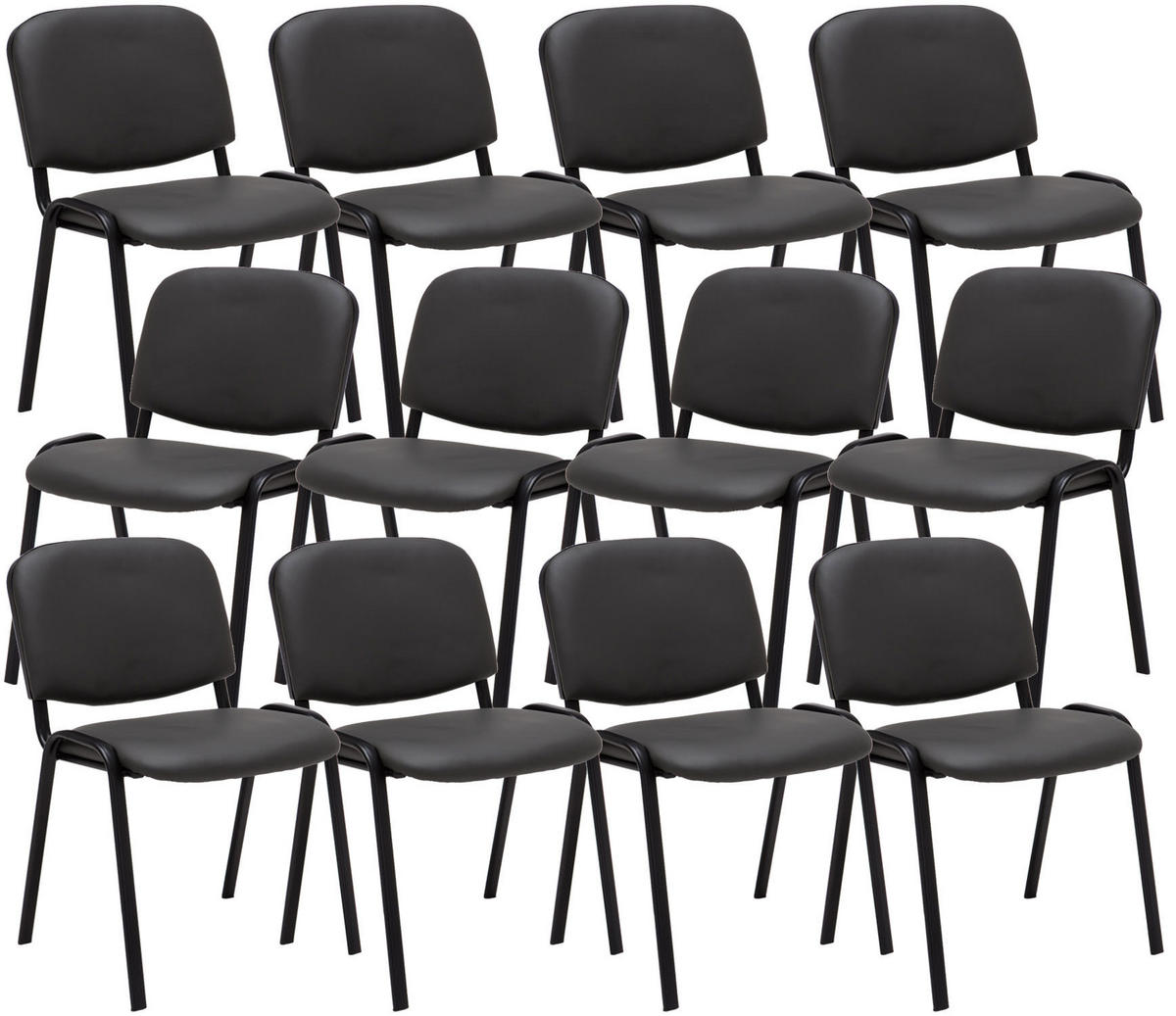 BESUCHERSTUHL 12er Set Lederlook grau - Schwarz/Grau, Textil/Metall (53/83/53cm) - CLP