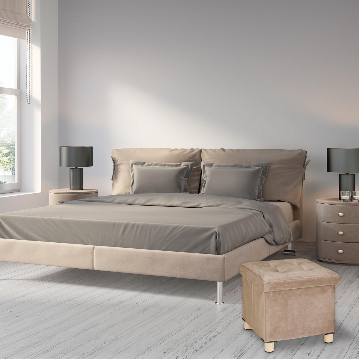 SAMTHOCKER - Creme, Holz/Holzwerkstoff (38/35/38cm) - Relaxdays