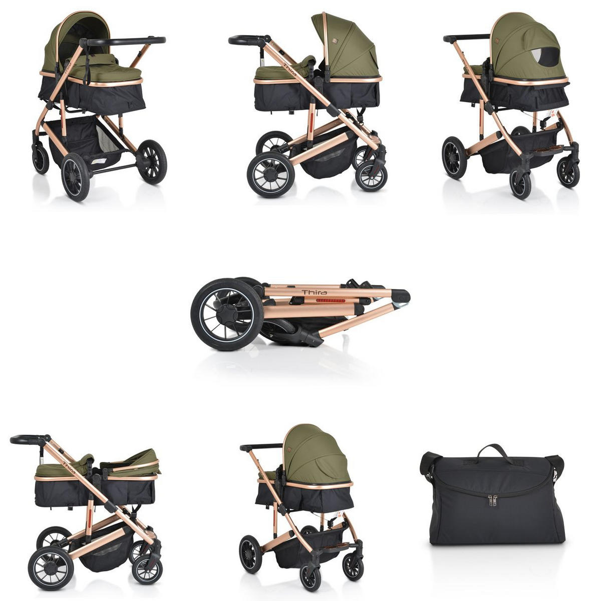 KINDERWAGEN 2 in 1 Thira grün Babywanne, umbaubar, Sportsitz, Fußabdeckung - Grün, Metall (96/61/107cm) - Moni
