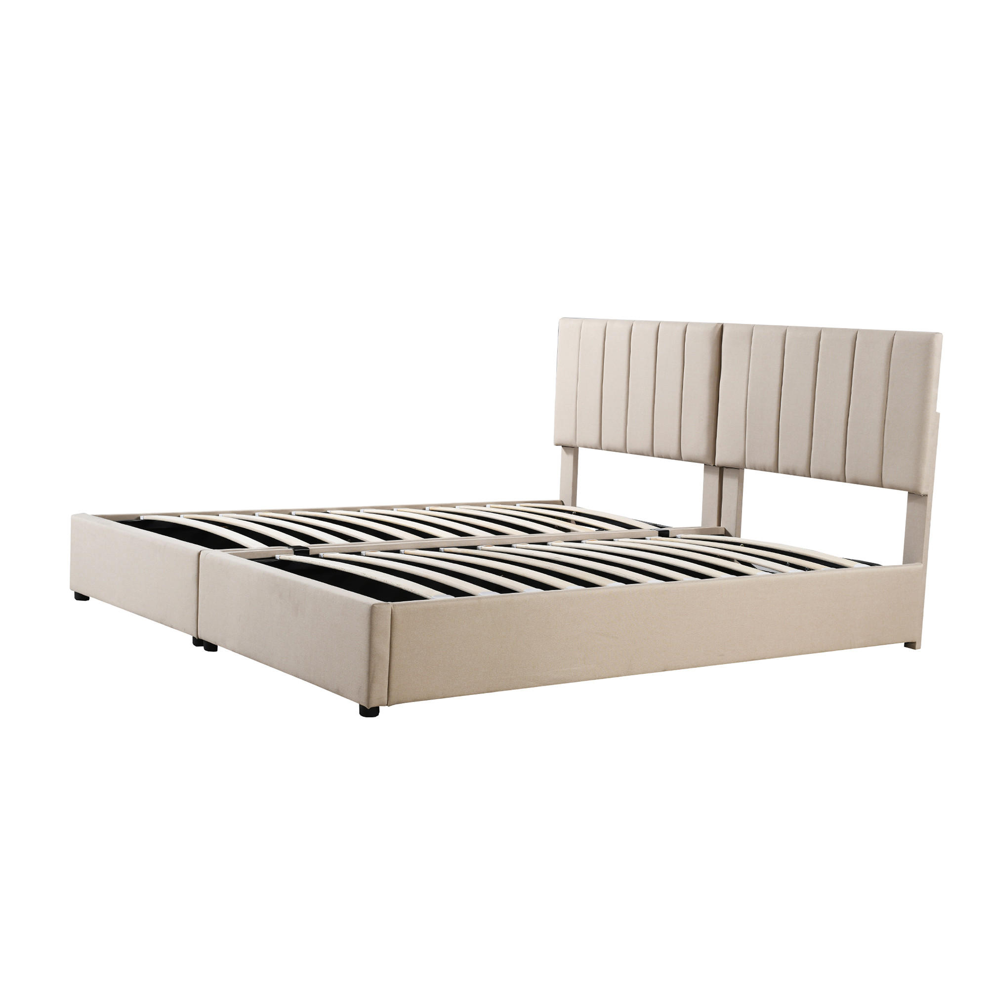 POLSTERBETT 180/200 cm in Beige Leinen mit Bettkasten und Umbaufunktion - Beige, Holzwerkstoff/Textil (180/200cm) - STILVORA