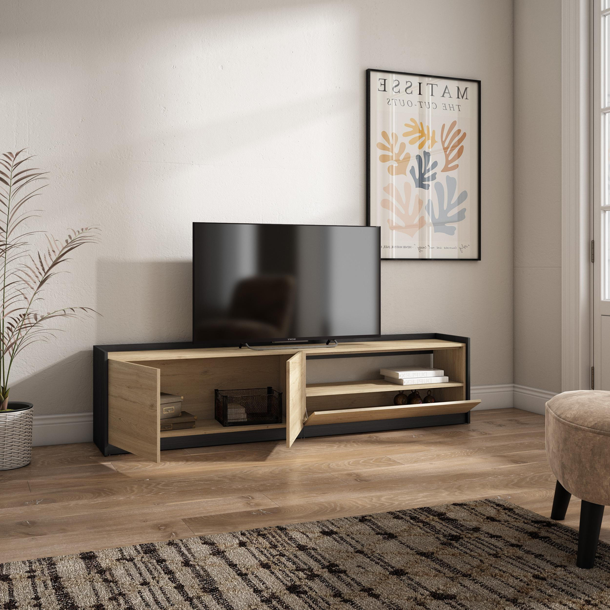 TV-SCHRANK, Lowboard, Eiche Schwarz, 207/37/50cm - Eichefarben, Holzwerkstoff (207/50/37cm) - Skraut Home