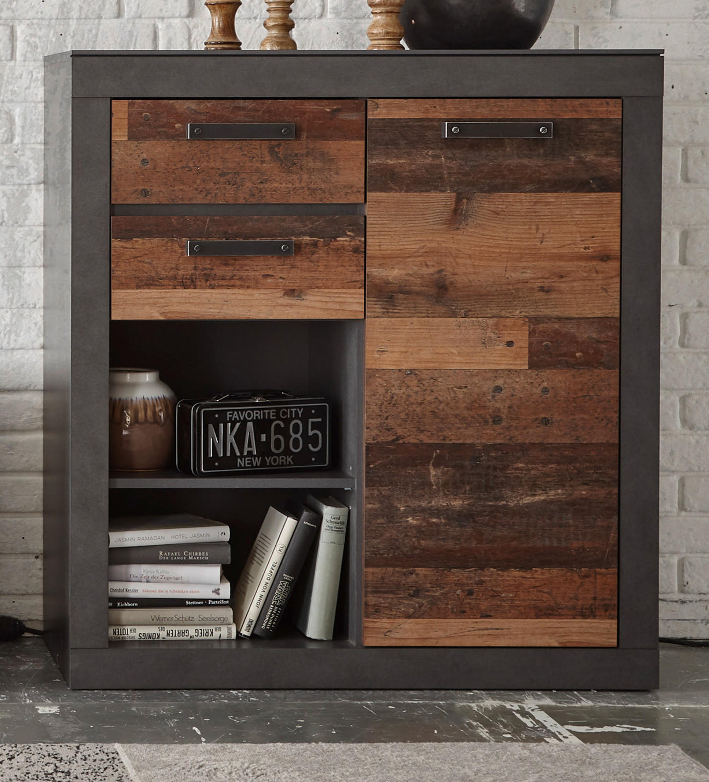 KOMMODE Old Used Wood Shabby Design mit grau, Anrichte, 92 x 104 cm - Braun/Grau, Holzwerkstoff/Kunststoff (92/104/40cm) - Furn.Design