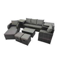 GARTENMÖBELSET mit Couchtisch Polyrattan 8-Sitzer - Dunkelgrau/Grau, Glas/Kunststoff - Fimous