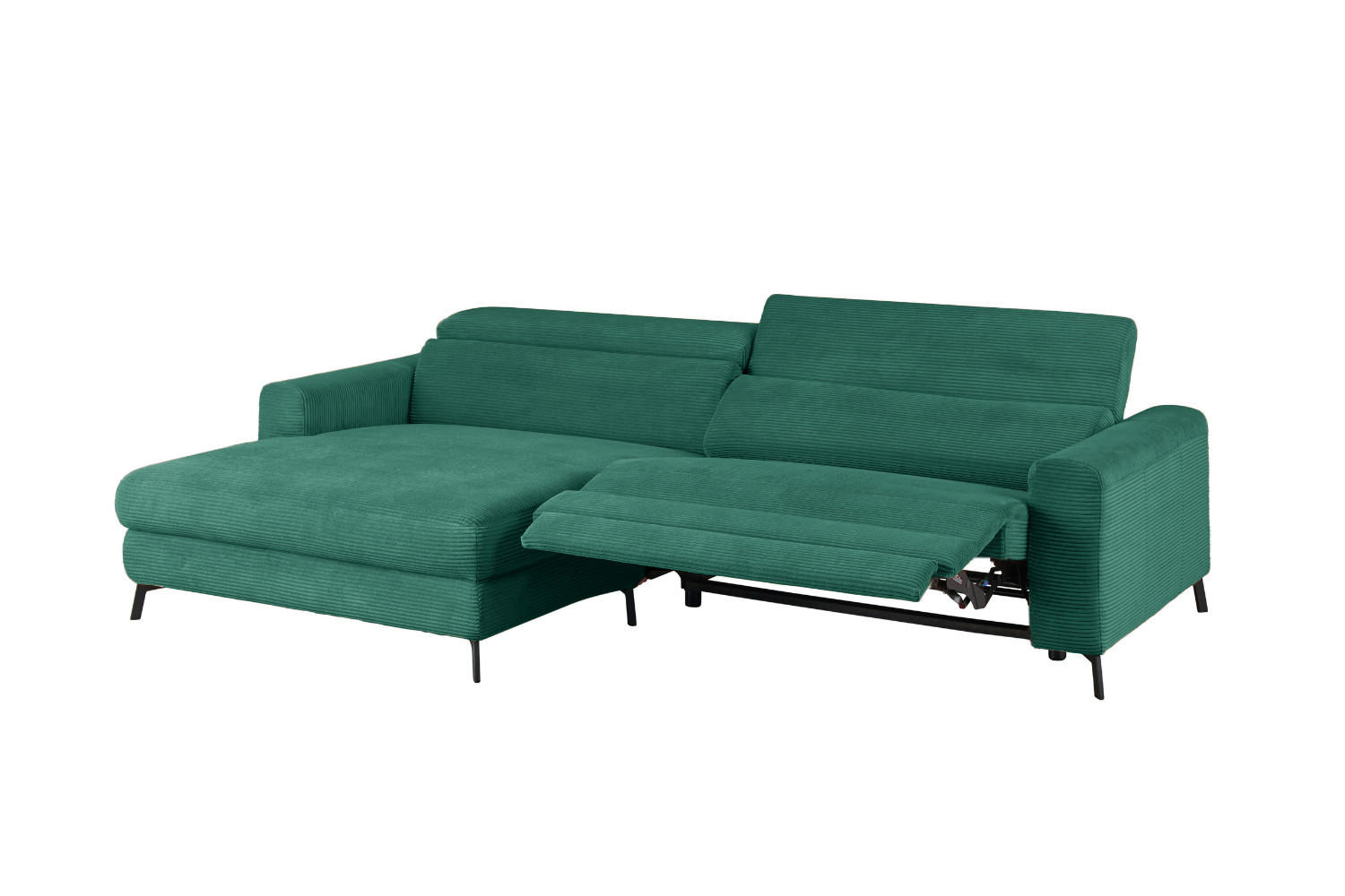ECKSOFA LAISKA Smaragdgrün Cord Relaxfunktion - Smaragdgrün/Schwarz, Textil/Metall (282/177cm) - KAWOLA