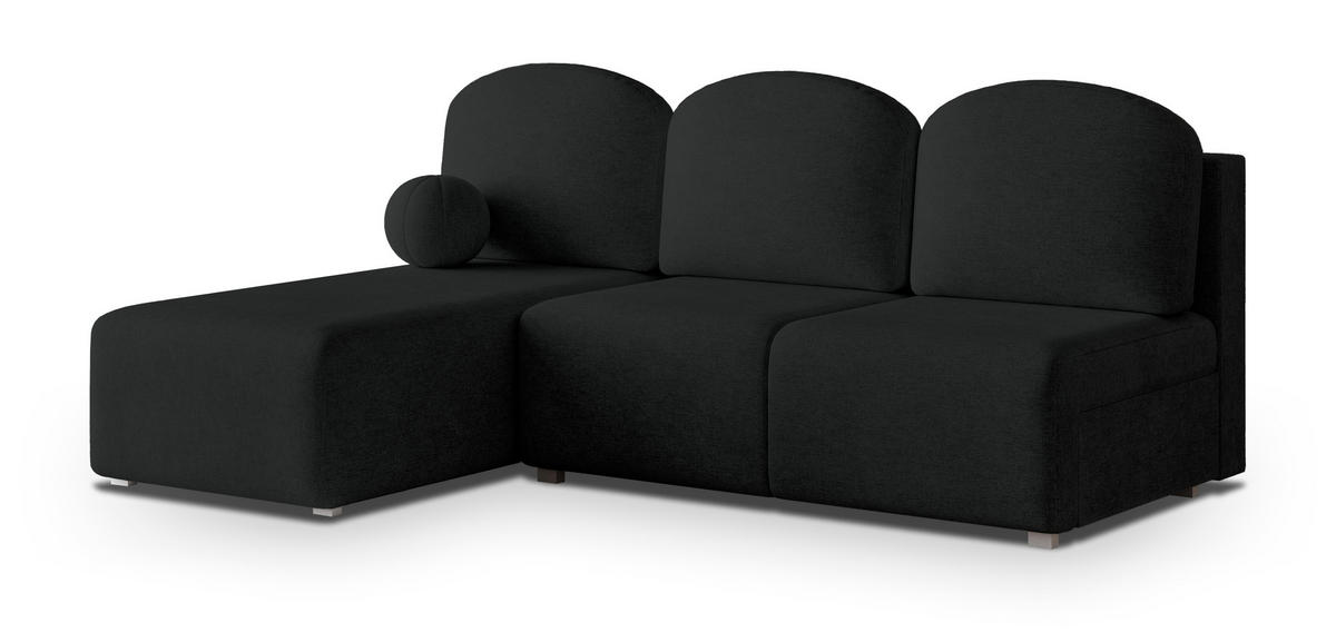 ECKSOFA TRAMA Schwarz Geflochtener Stoff mit Schlaffunktion - Schwarz, Holz (200/143cm) - MASSENO