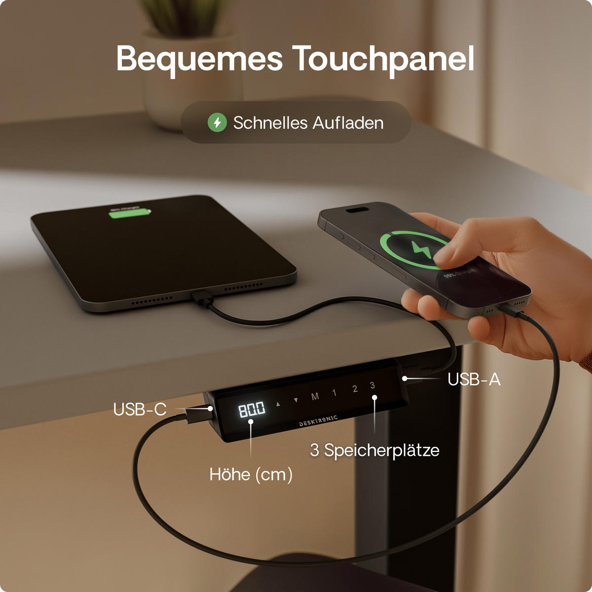 SCHREIBTISCH Elektrisch Höhenverstellbarer HomeOne 120x60cm Schwarz/Grau mit Memory-Funktion, Anti-Kollisions Technologie - Schwarz/Grau, Holzwerkstoff (60/120/72cm) - Desktronic