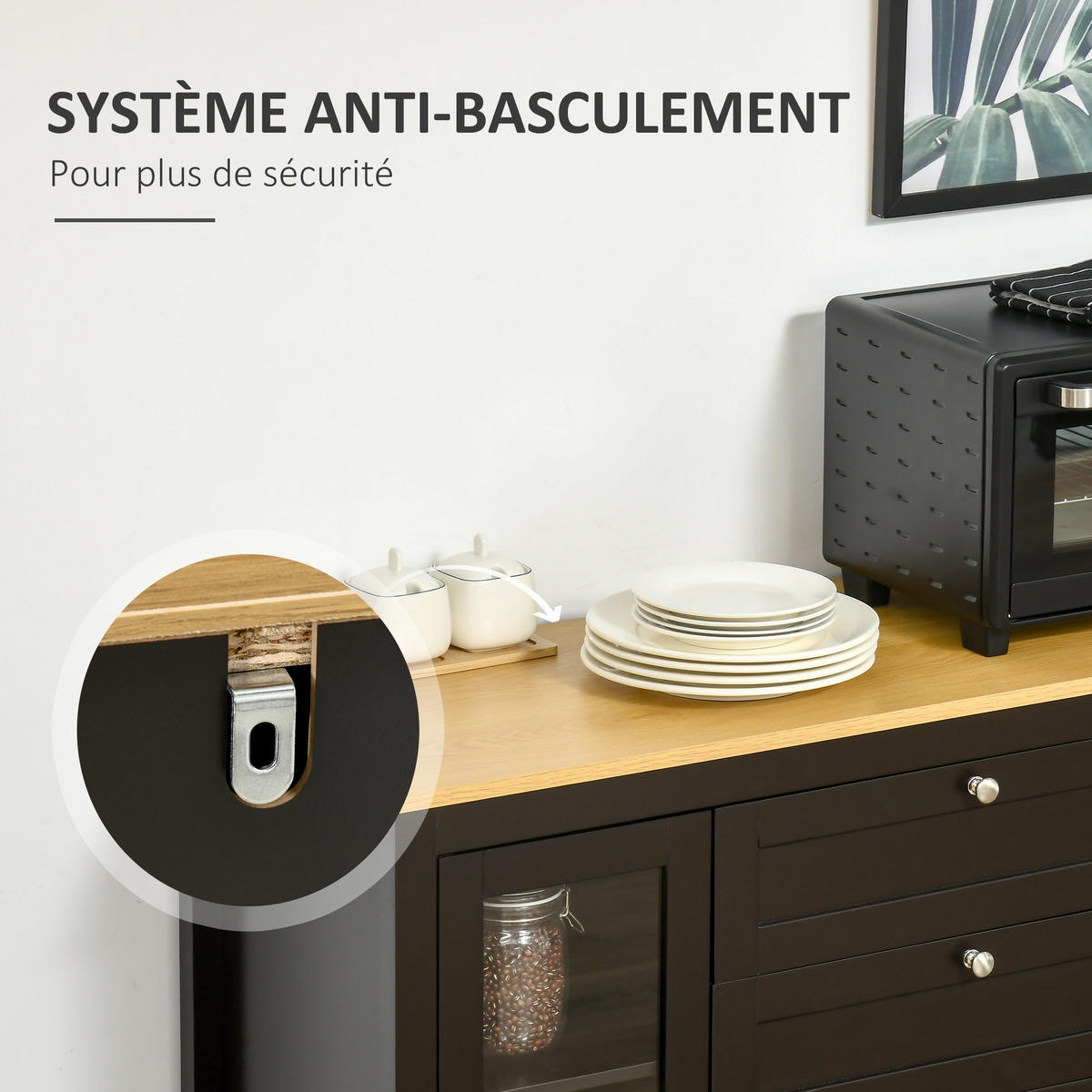 SIDEBOARD DE-11209 3 Schränke (2 mit Glas) Schwarz - Schwarz, Holzwerkstoff (120/90/40cm) - ComfortXL