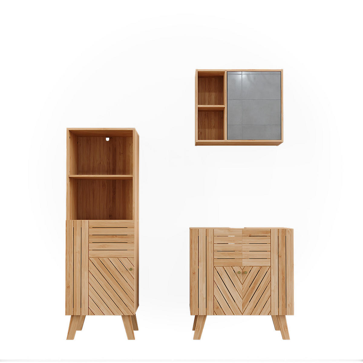 BADMÖBEL-SET Lucie Bambus 3 Teile, mit Midischrank - Grün, Holzwerkstoff (60/65/36cm) - Vicco