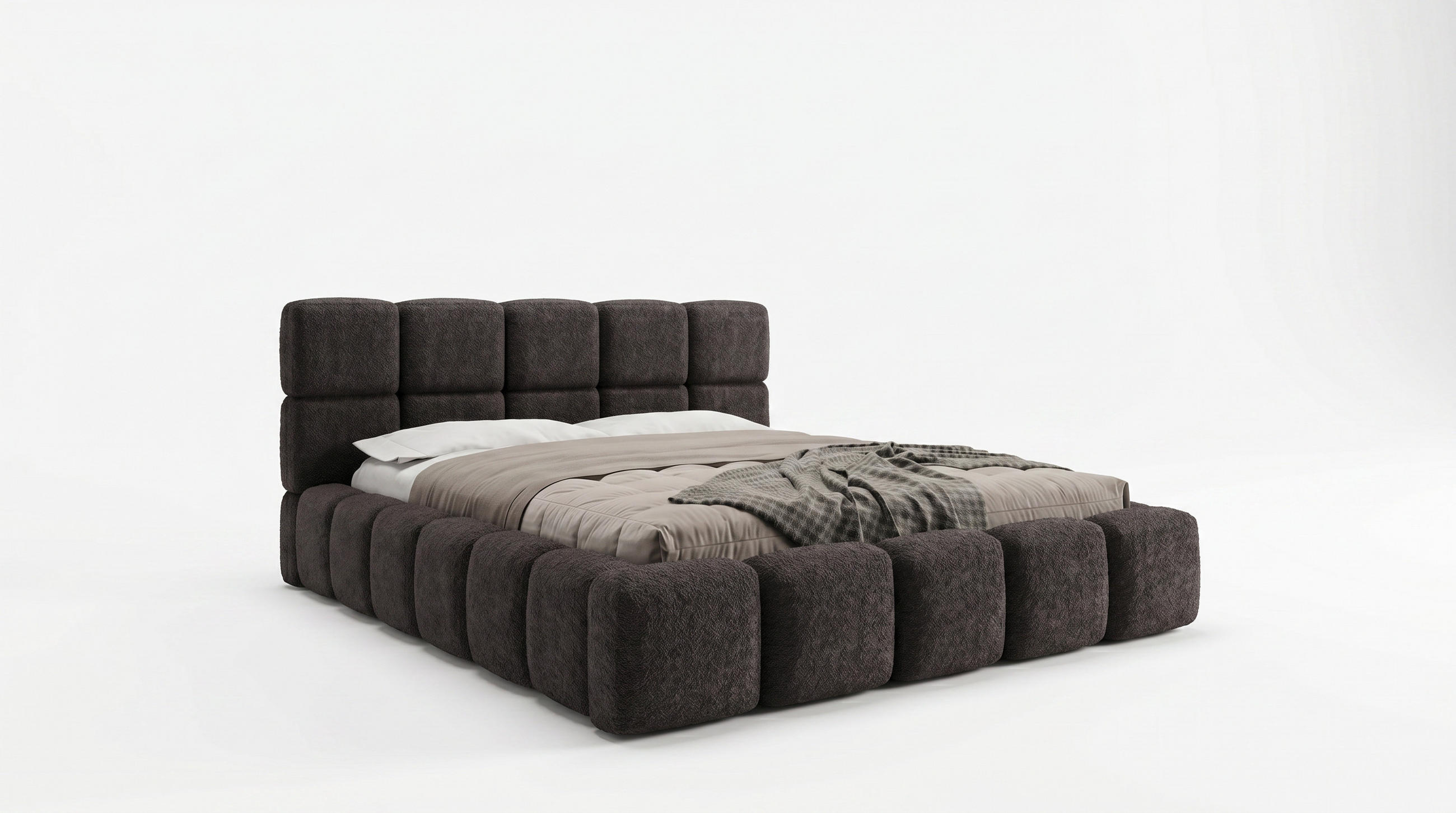 POLSTERBETT LOMBA 120x200 cm mit Bettkasten und Metall-Lattenrost – Bouclé Stoff Coral Schwarz - Schwarz, Textil (120/200cm) - Luxkor24