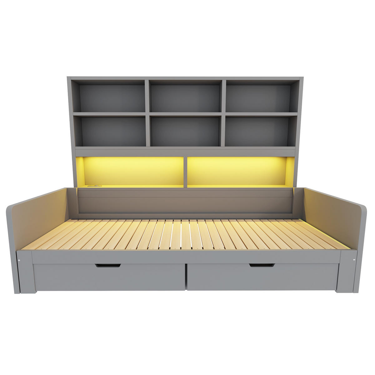 AUSZIEHBETT 90/180/200 cm mit Stauraum und LED, DE-41639, in Grau - Grau, Holzwerkstoff (90/200cm) - ComfortXL