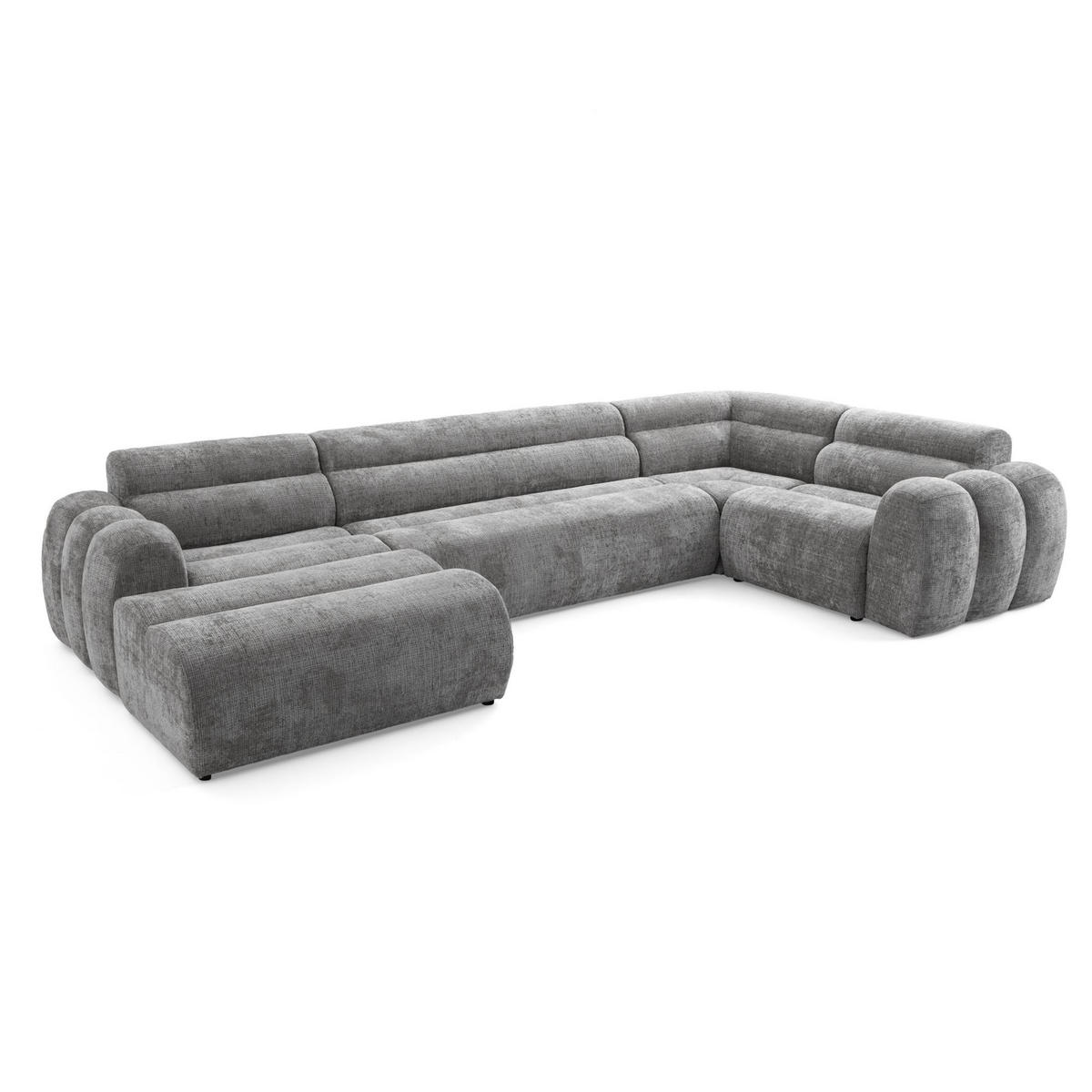 6-SITZER modulares Wohnlandschaft U XXL VEER SET 3 Rechts, 368 x 200 cm, Chenille Webstoff Grau - Schwarz/Grau, Holz/Kunststoff (200/75/368cm) - Muffo