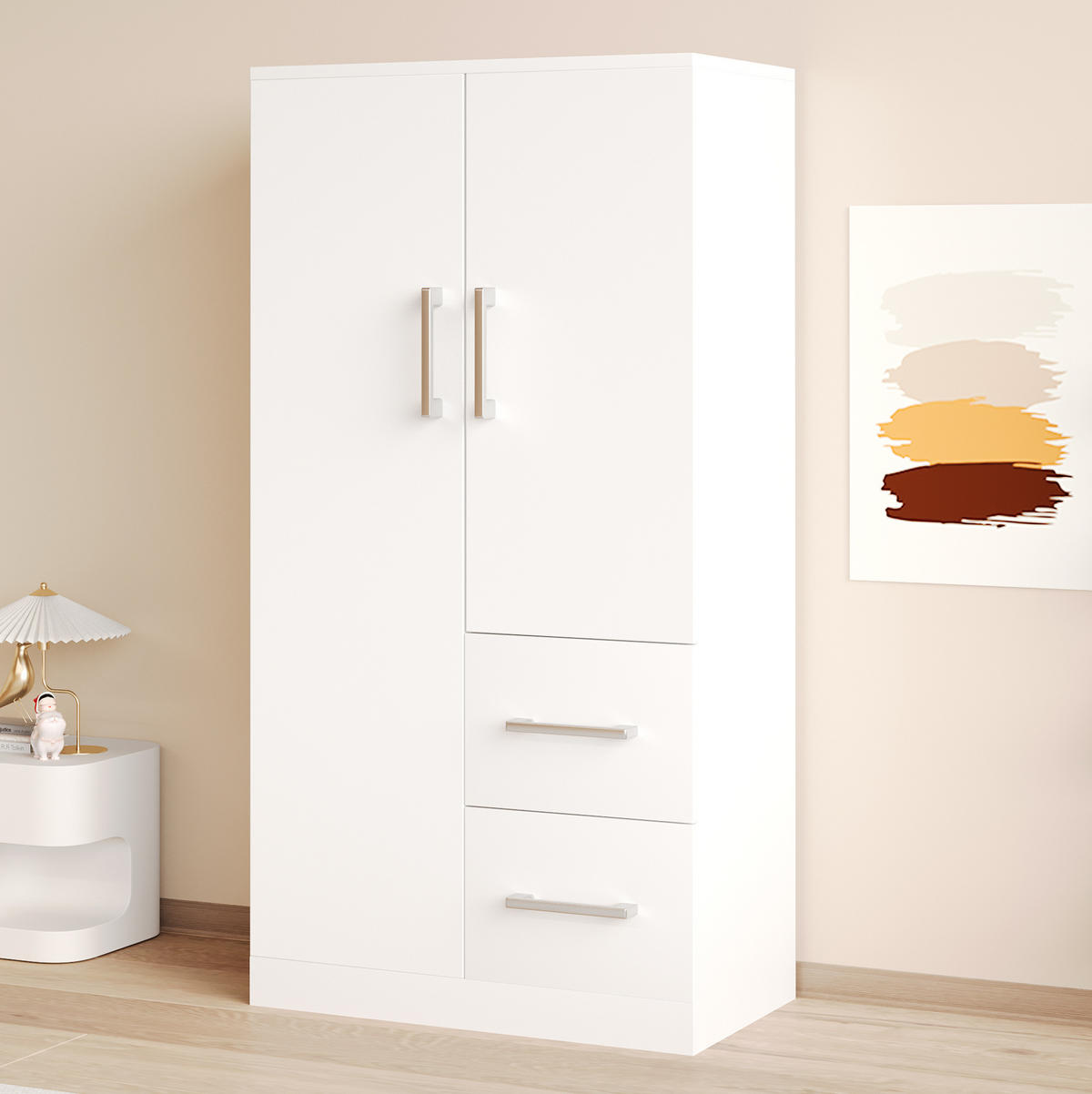 KLEIDERSCHRANK 70/40/135 cm mit 2 Drehtüren und 2 Schubladen in Weiß - Weiß, Holz (70/135/40cm) - BEAOK