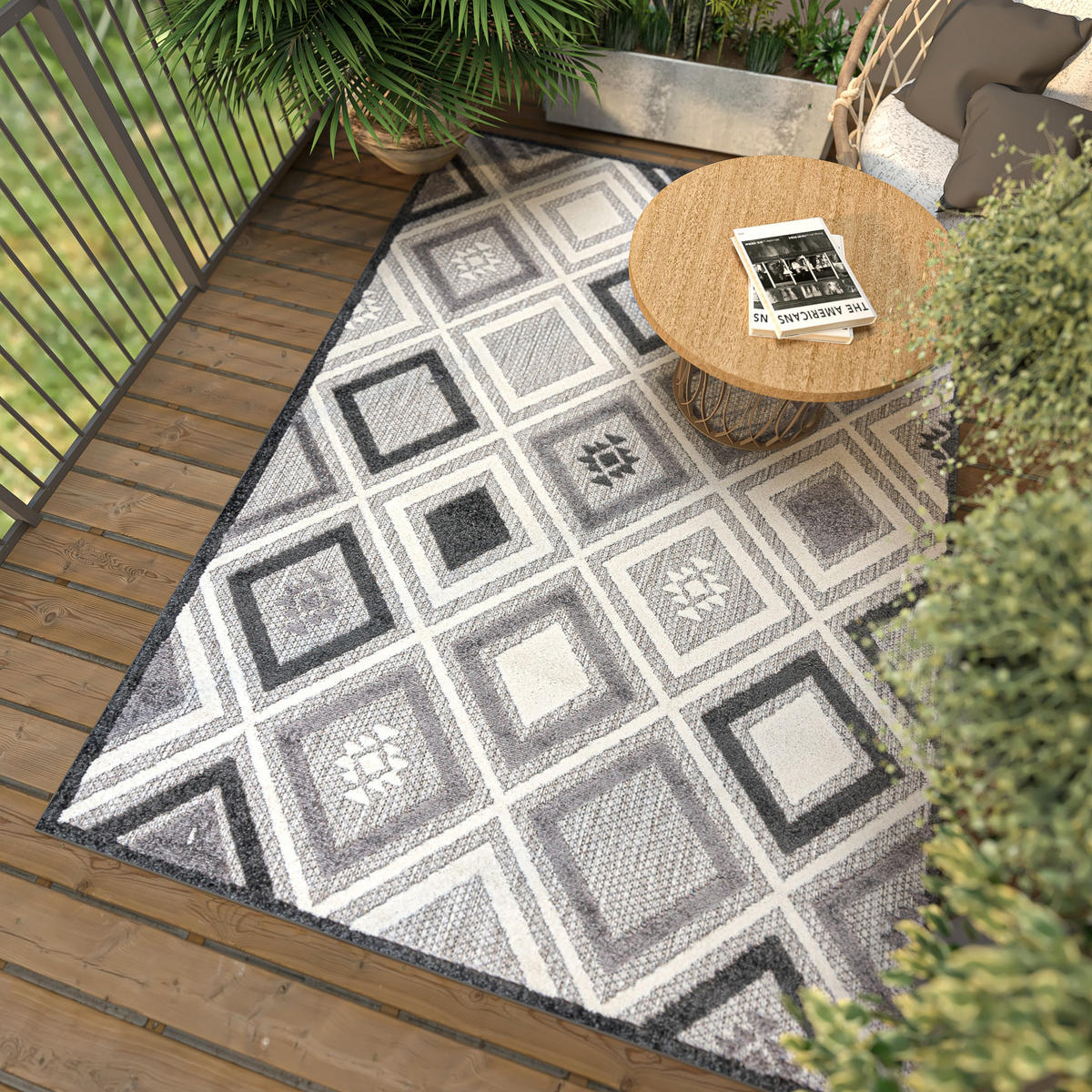 TEPPICH In-Outdoor Grau Abstract - Kurzflor Rechteckig - 120 x 170 cm - Grau, Textil (120/170cm) - Mazovia