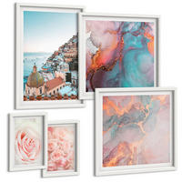 BILDER SET 5er Set - 50x50 cm & 20x30 cm & 40x60 cm Weißer Rahmen - Abstrakte Pastellmuster - Weiß, Kunststoff (40/60cm) - TULUP