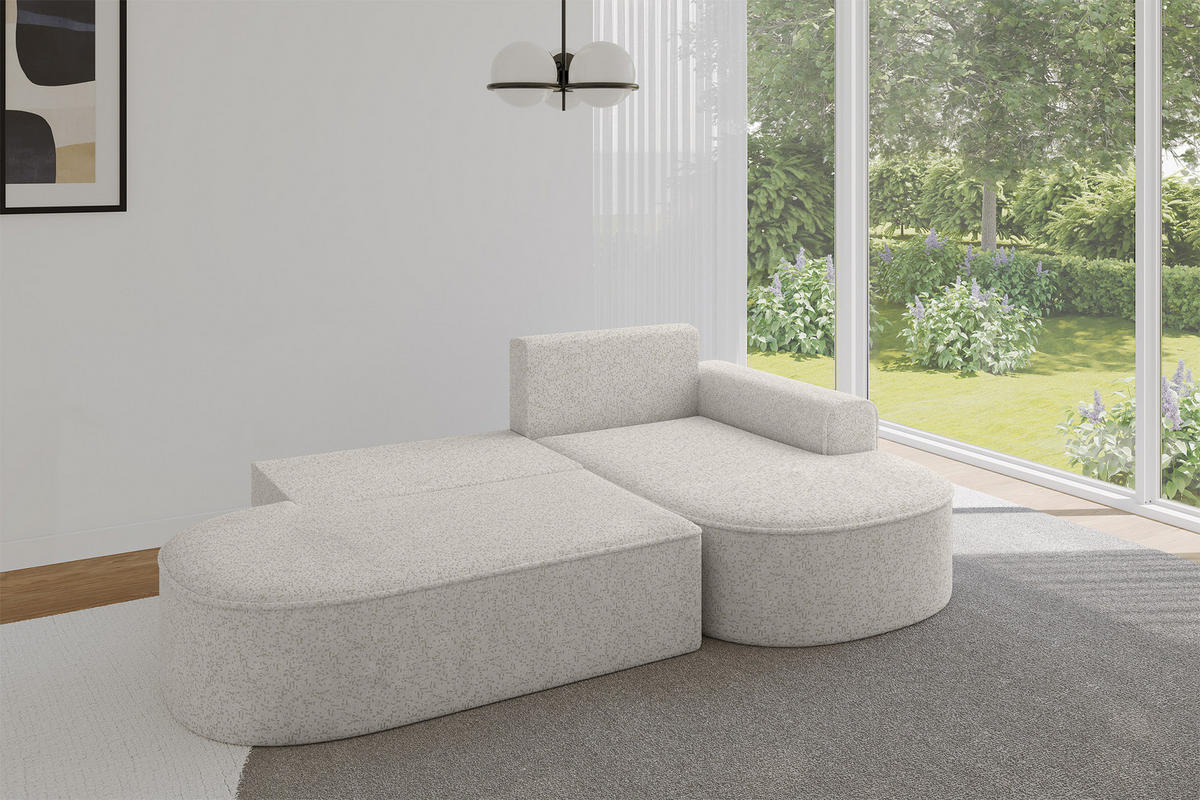ECKSOFA mit Schlaffunktion und Bettkasten Ottomane Rechts MARI-L1-S - 283x167x85 cm Hellgrau Tissu - Hellgrau/Schwarz, Holzwerkstoff/Kunststoff (167/283cm) - ALTDECOR