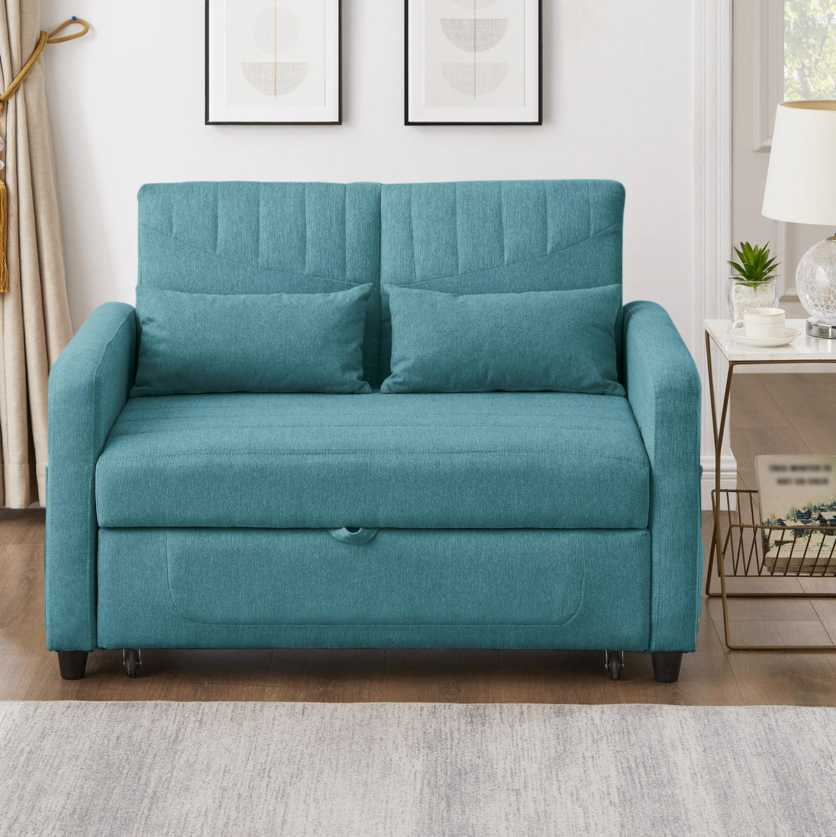 SOFABETT mit Schlaffunktion 166 x 95 cm Baumwoll-Leinen - Blau, Metall (77/82.5/114cm) - Meubliv