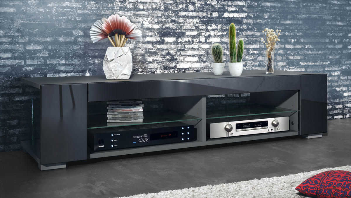 LOWBOARD Movie Schwarz Hochglanz - Schwarz Hochglanz, Holzwerkstoff (134.5/30.5/38.5cm) - Vladon