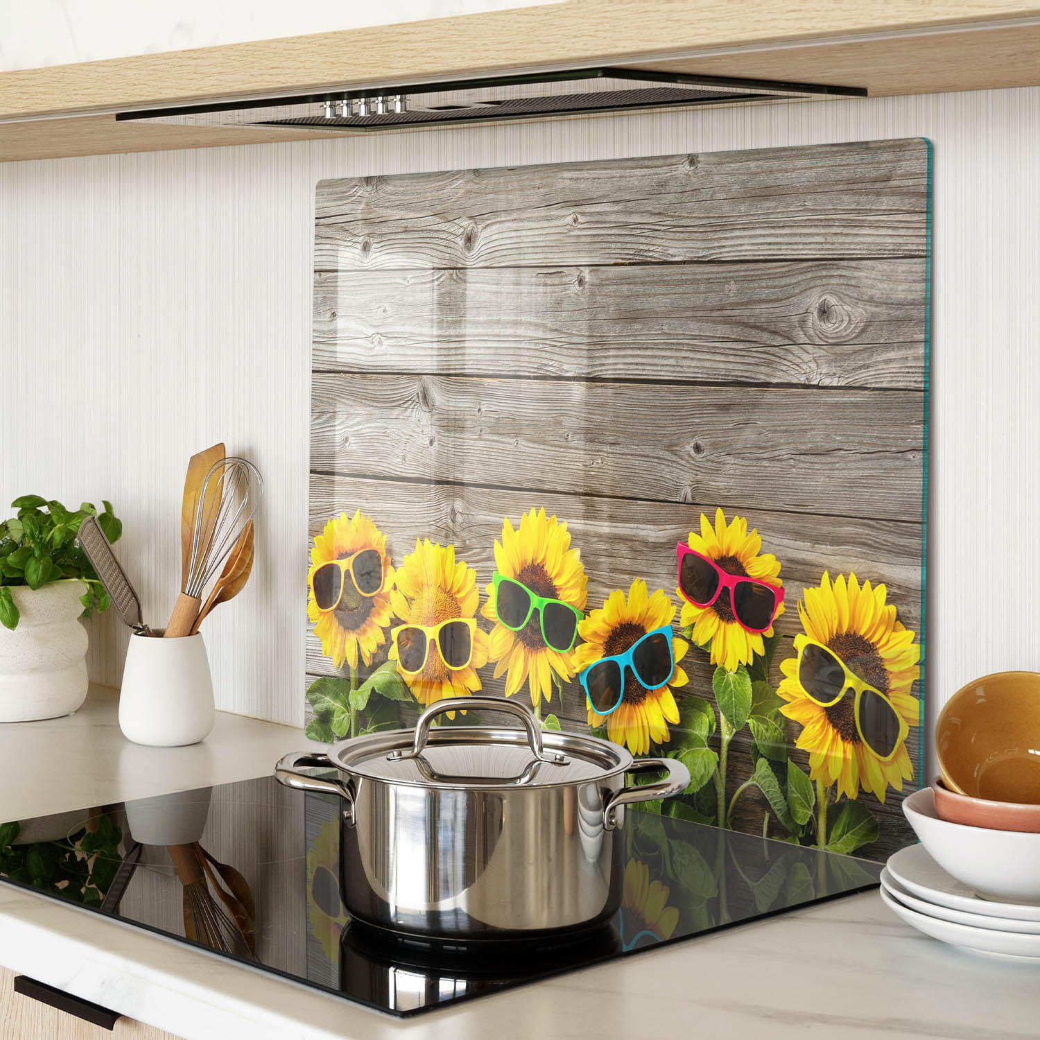 GLASPLATTE 60x52 cm Sonnenblumen - Gelb, Glas (60/0.4/52cm) - TULUP