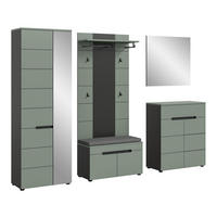 GARDEROBE inkl. Sitzkissen Nova 6 - tlg. (B/H/T: ca. 255/190/37 cm) in Basalt grau/Smoke Green - Grau, Holzwerkstoff (255/190/37cm)