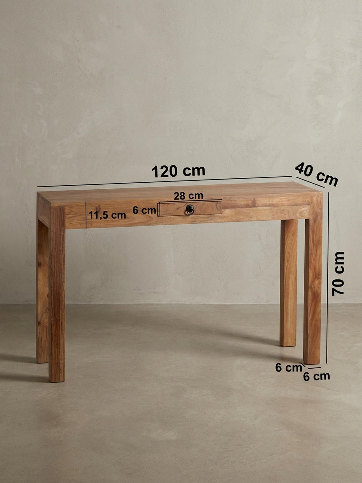 KONSOLENTISCH Akazienholz Schublade Landhausstil NAKO, Beige 120x40x70 cm - Beige, Holz/Metall (40/120/70cm) - KADIMA DESIGN