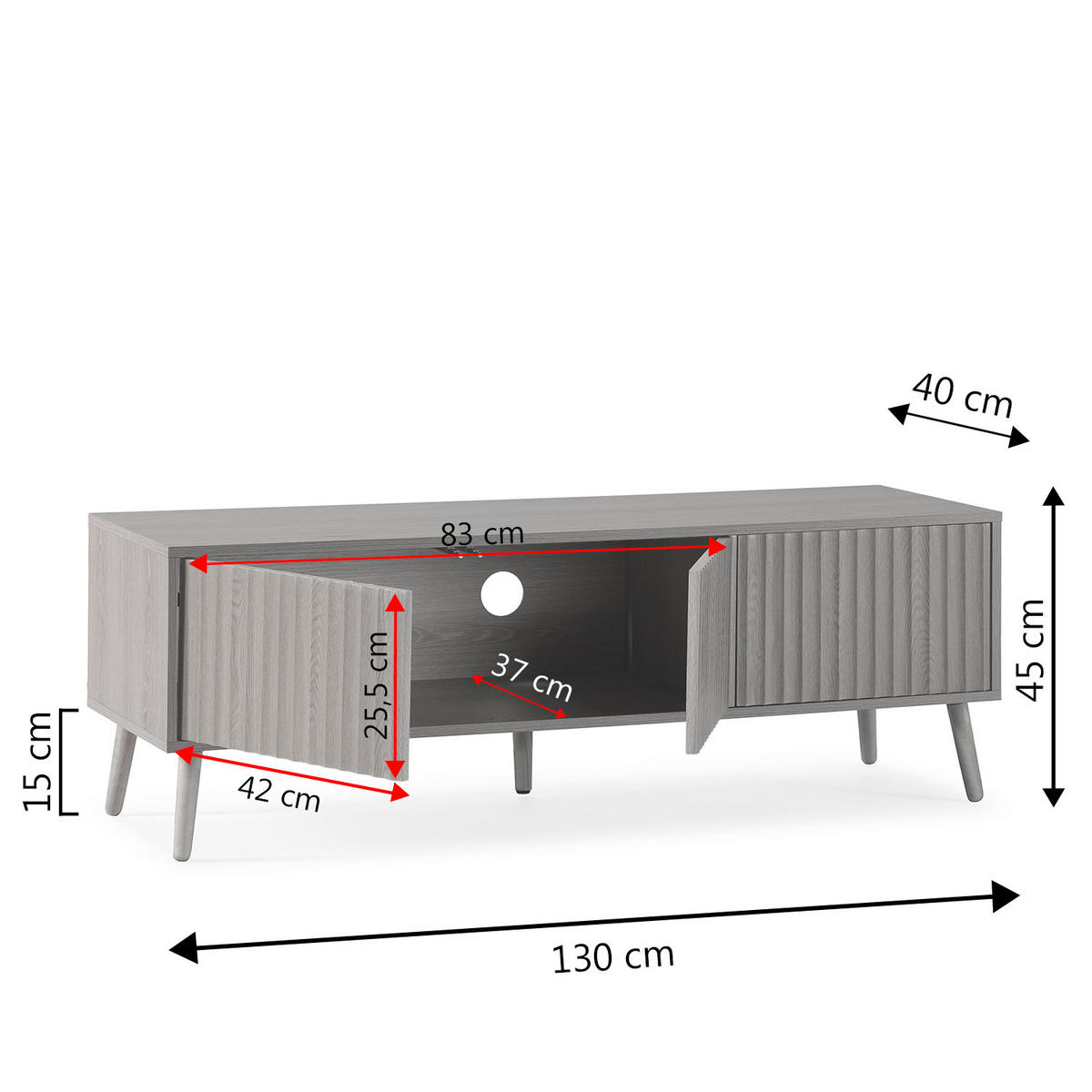 TV-ELEMENT Lluvia 3 Türen Eiche farbe - Honigeiche, Holzwerkstoff (130/45/40cm) - VS Venta-stock