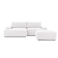 ECKSOFA inkl. Hocker Lennon aus Creme Strukturstoff mit Schlaffunktion und Bettkasten - Creme/Schwarz, Holz/Kunststoff (137/264cm) - S-Style