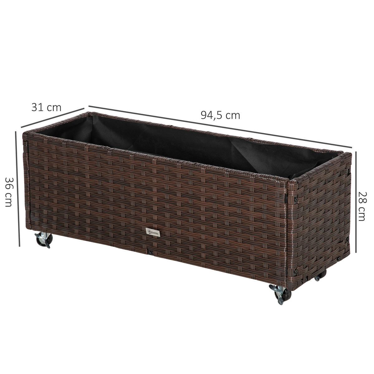 HOCHBEET, Poly Rattan, Kaffee-Braun - Braun, Metall (31/36/94.5cm) - Outsunny