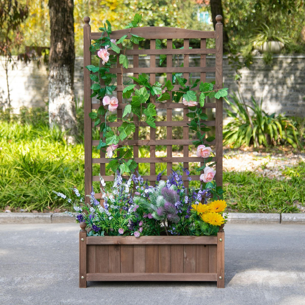 PFLANZKASTEN Blumenständer Rankkasten, mit Leckage-Löcher, Tannenholz, Dunkelbraun - Dunkelbraun, Holz (28/120/64cm) - Outsunny