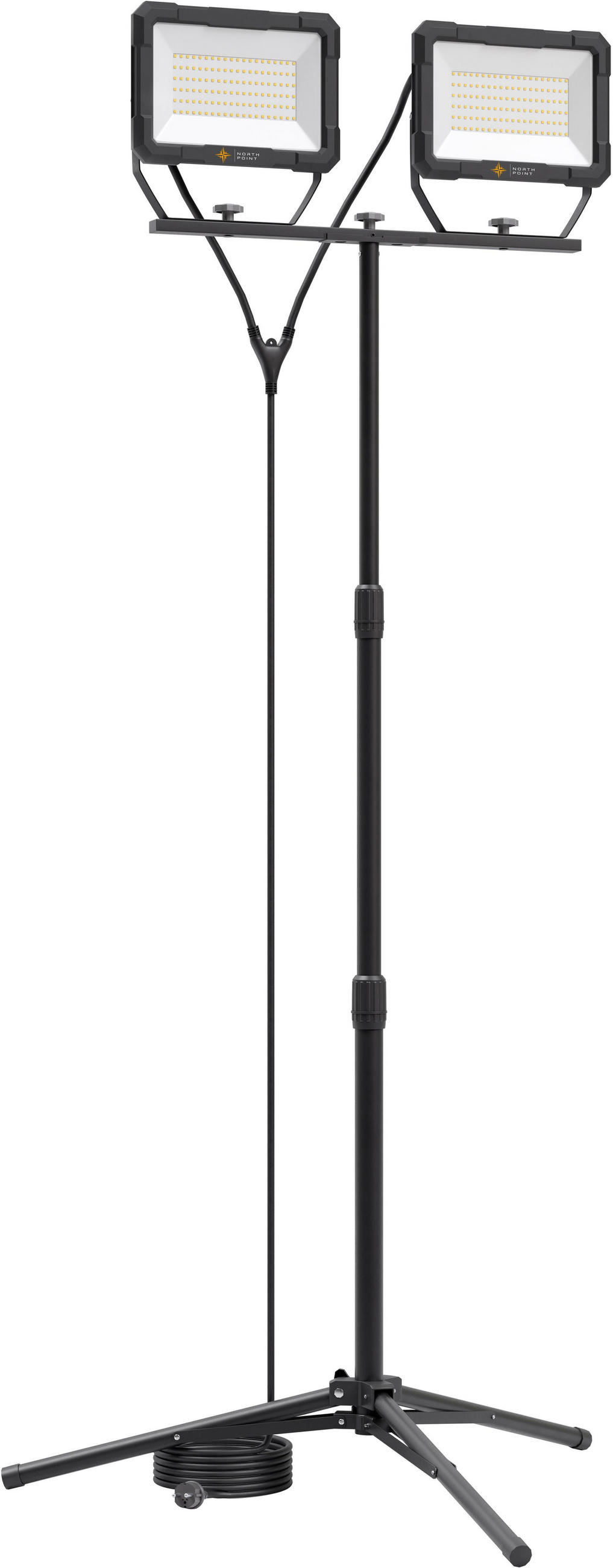 LED-DOPPELBAUSTRAHLER - 2x100W mit Stativ für Innen- und Außenbeleuchtung, 2er-Set - Schwarz, Metall (118/118/164cm) - Northpoint
