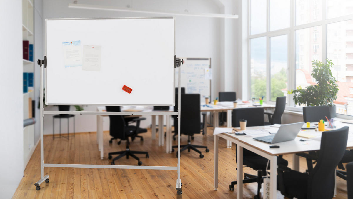 MOBILES Board, Serie: TM Idea/Flex - mit doppelseitiger Whiteboard-Oberfläche, drehbar, 150x100 cm - Weiß, Metall (150/100/62cm) - ALLboards