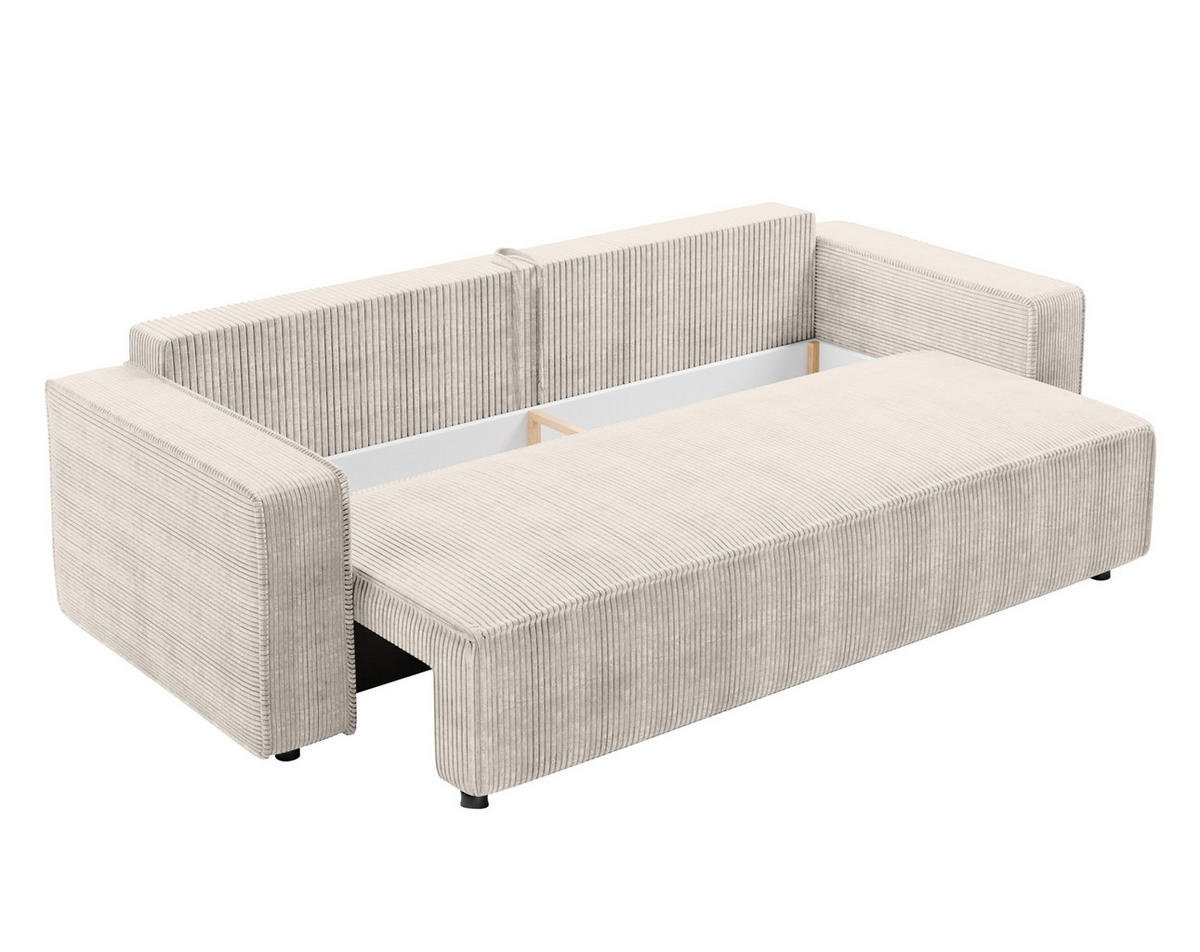 BIGSOFA Aydin Sofa Creme 238/94/85 cm Cord mit Schlaffunktion Bettkasten - Creme/Schwarz, Kunststoff/Textil (238/85/94cm) - AX Living