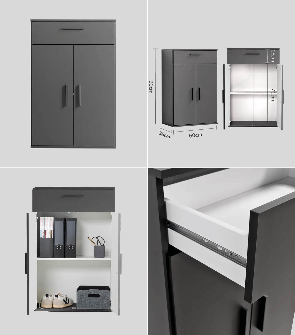 MEHRZWECKSCHRANK SET Der Allzweckwaffe - Anthrazit/Schwarz, Holzwerkstoff (60/180/34cm) - Mokebo