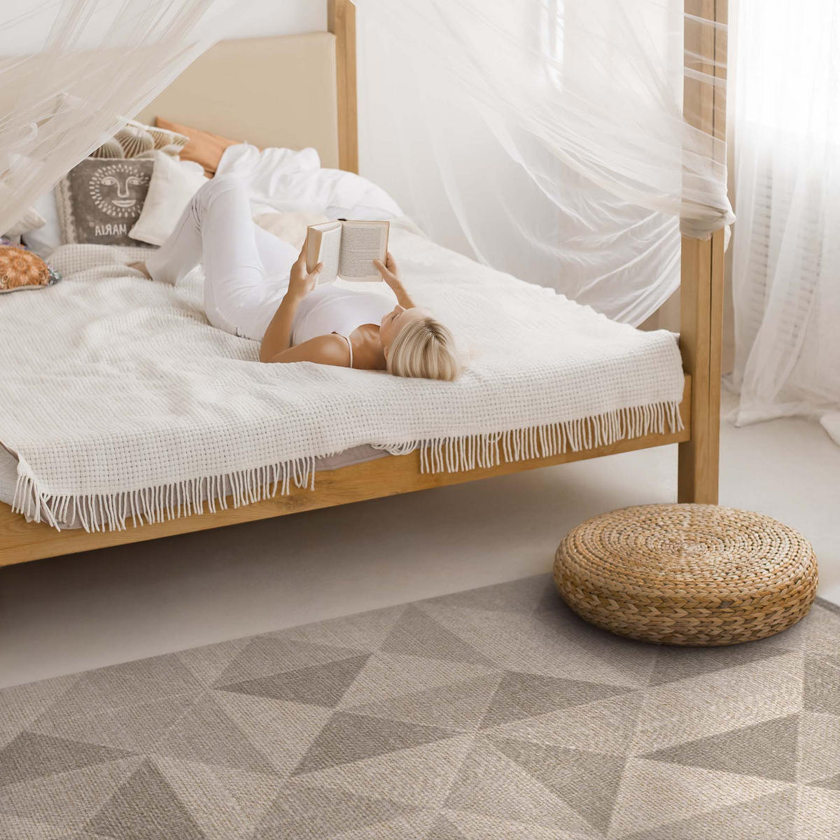 TEPPICH 150x225 cm Dreiecke und Quadrate Stoffimitation - Hellbraun, Kunststoff (150/225cm) - Wallfluent