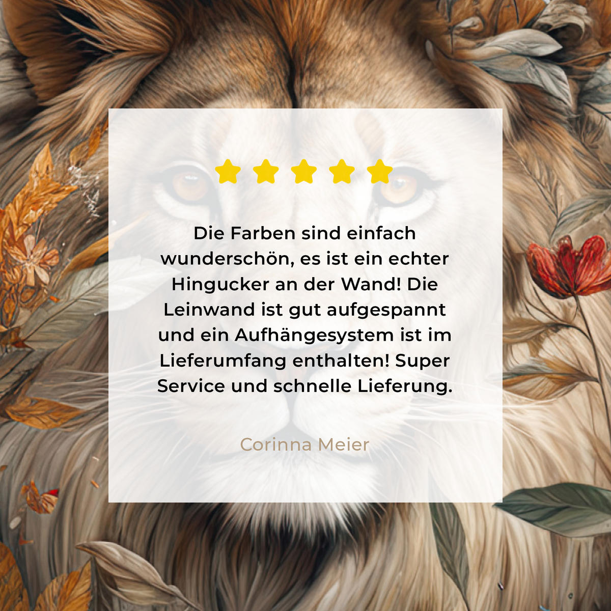 LEINWANDBILD Löwe - Wildtiere - Pflanzen - Natur - Blumen 30x40 cm - Beige, Textil (30/40cm) - MuchoWow