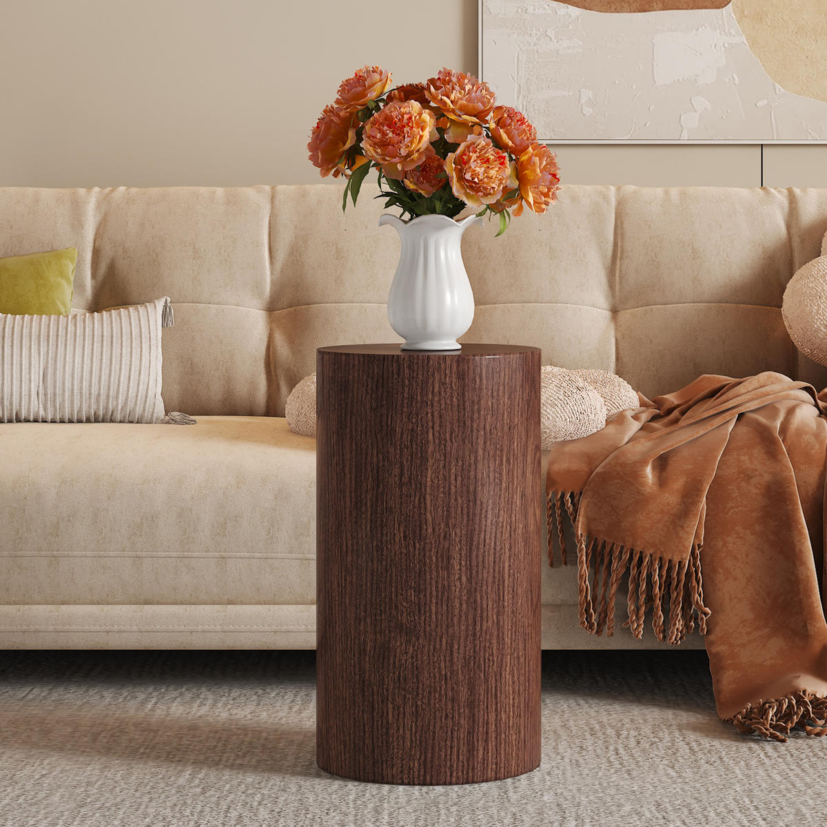 BEISTELLTISCH rund 30/30/55 cm Nussbaum MDF mit wasserabweisender Tischplatte - Walnussfarben, Holzwerkstoff (30/30/55cm) - OKWISH