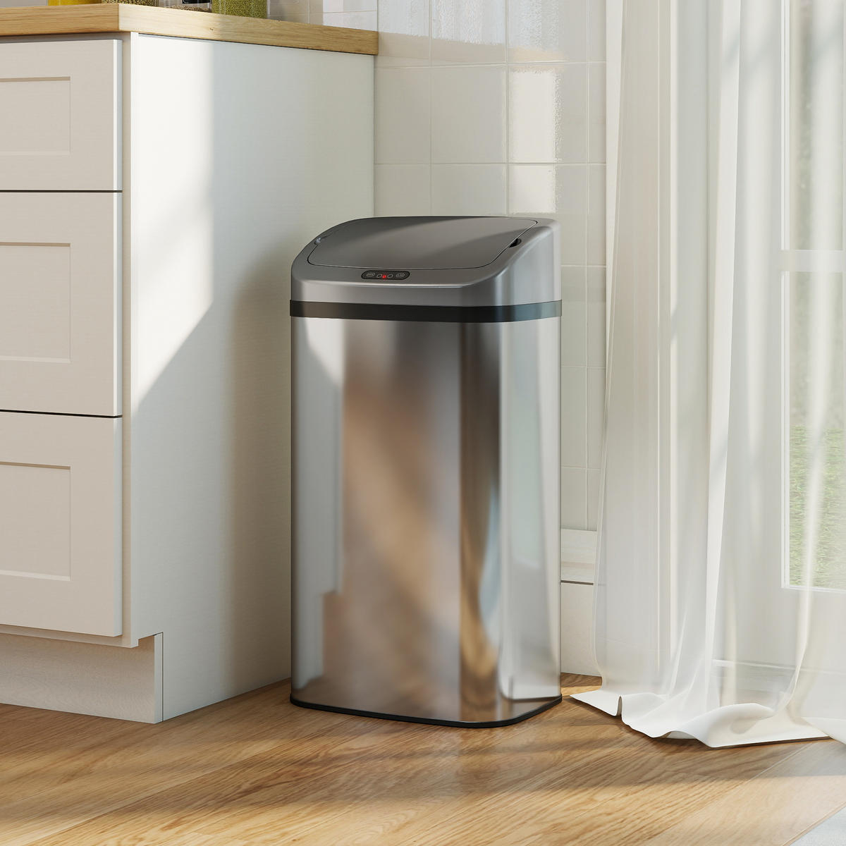 MÜLLEIMER mit Sensor 48L Edelstahl Abfalleimer mit Automatischer Schließfunktion - Silberfarben, Metall (25/69/33cm) - HOMCOM