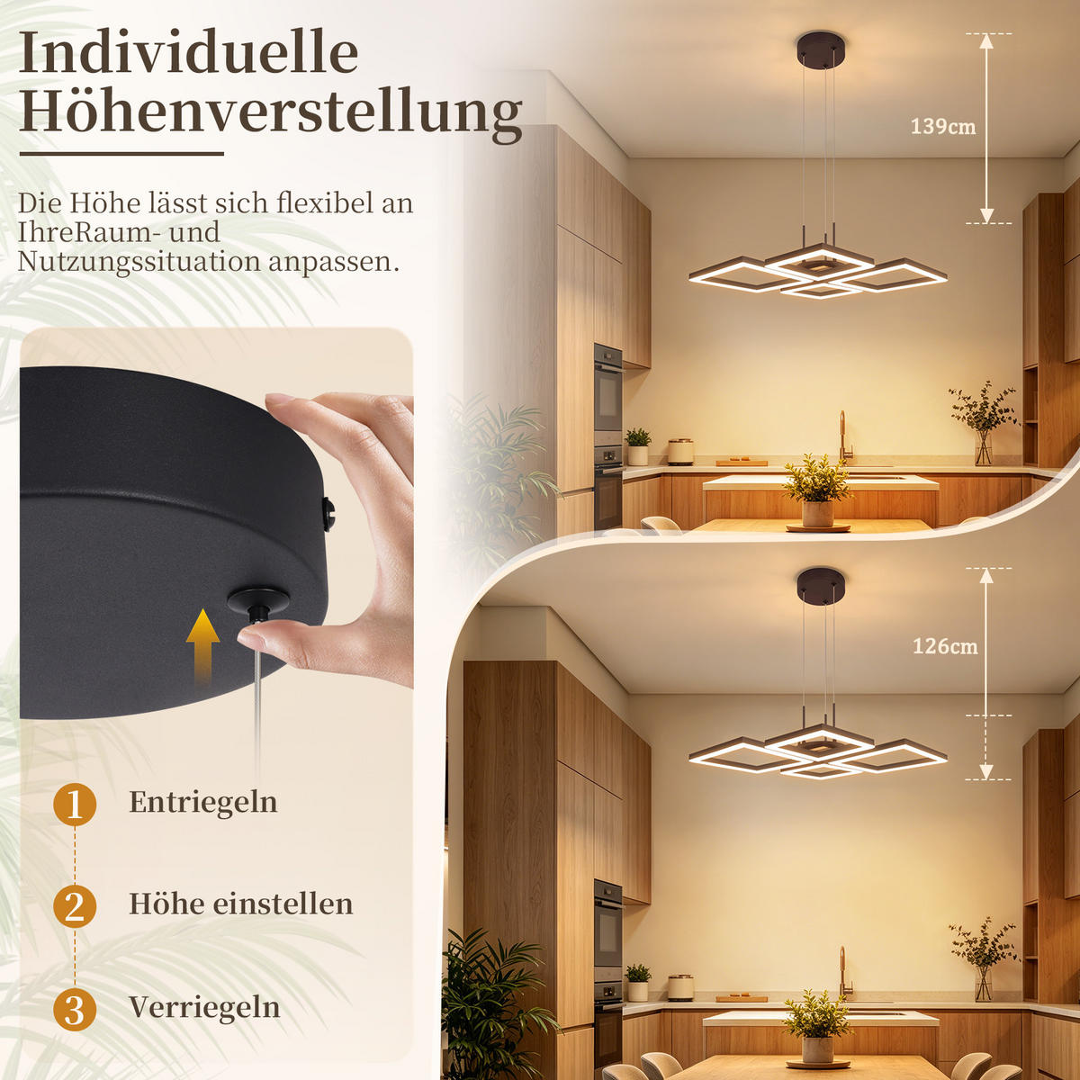 LED PENDELLEUCHTE Orvlon 48/45.5/139 cm - Schwarz, Kunststoff/Metall (48/45.5/139cm) - ZMH
