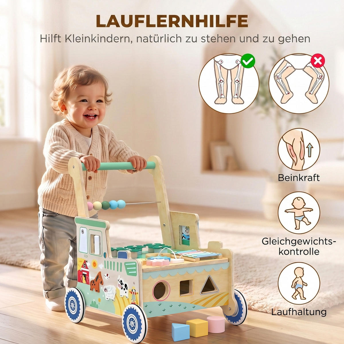 BABY-LAUFLERNWAGEN Mehrschichtplatte Grün - Grün, Holzwerkstoff (31.5/47/41cm) - AIYAPLAY