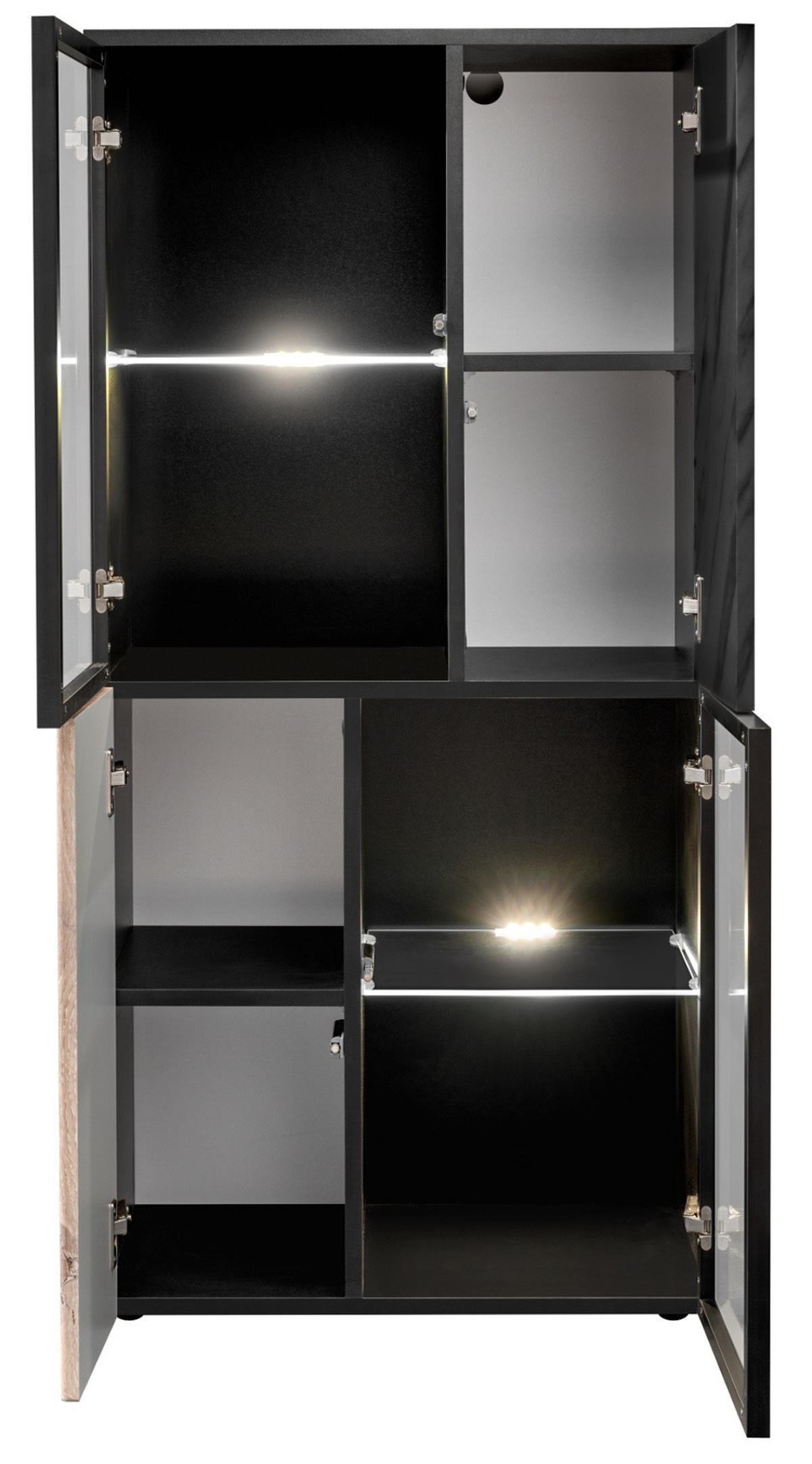 VITRINE schwarz, Vicking Eiche und Marmor schwarz 60 x 122 cm, Vitrinenschrank inklusive LED-Beleuchtung - Eichefarben/Schwarz, Glas/Holzwerkstoff (60/122/37cm) - Inn.Furn