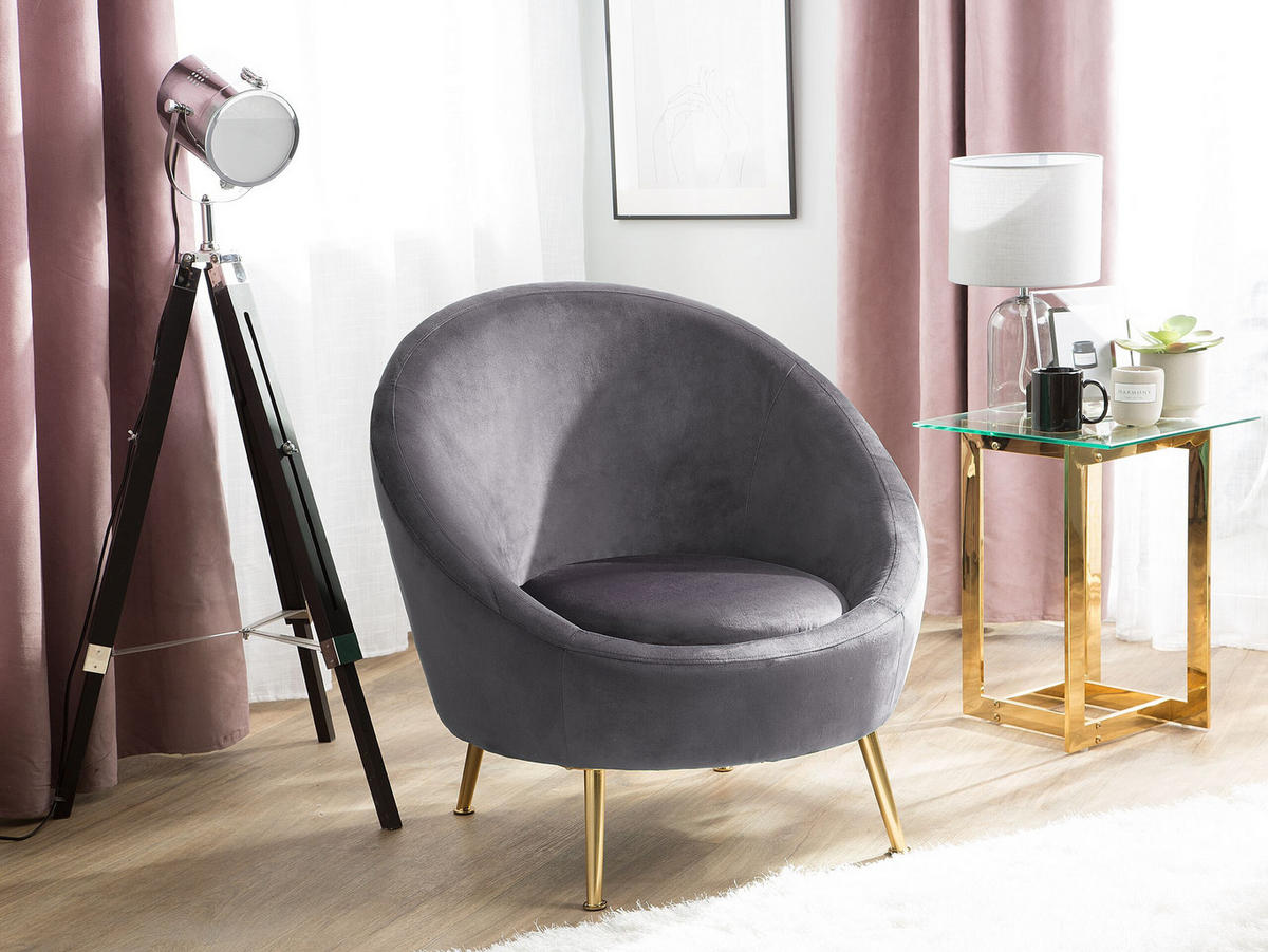 SESSEL Samtstoff grau Langa - Goldfarben/Grau, Textil (80/81/76cm) - Beliani