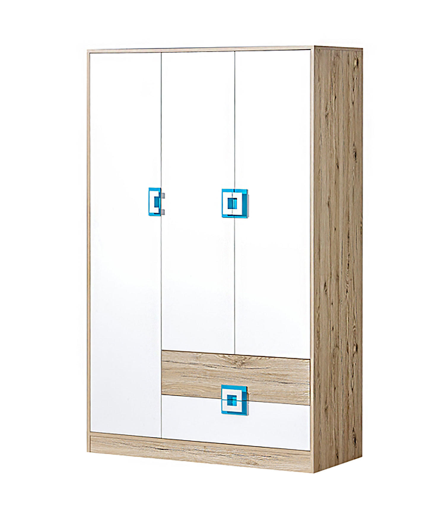 KLEIDERSCHRANK Nico 3 Eiche hell / Weiß-Farbapplikation Türkis 120 / 50 / 190 cm - Türkis/Hellbraun, Holz/Holzwerkstoff (120/190/50cm) - Feldmann-Wohnen