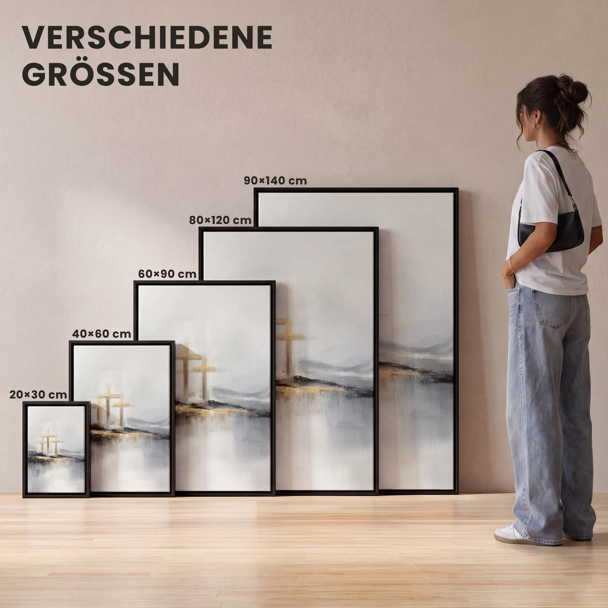 LEINWAND Bilder mit Rahmen - Abstrakt - Malerei - Christentum - Kreuz - 40x60 - Weiß, Textil (40/60cm) - MuchoWow