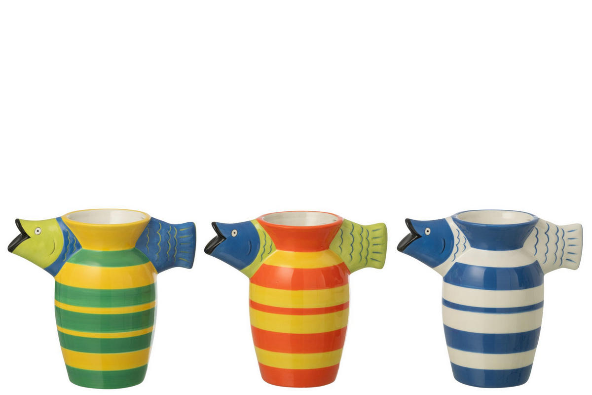 VASE FISCH GESTREIFT DOLOMIT Blau - Blau, Keramik (20.7cm) - J-Line